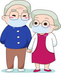 Old asian couple wear masks