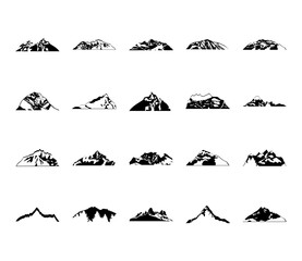 icon set of mountains, silhouette style