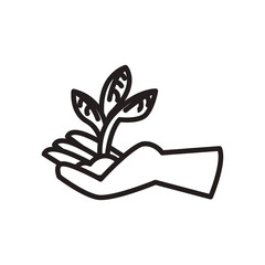 plant on earth in hand line style icon vector design