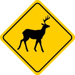 Deer Animal Wildlife Warning Printable Yellow Sticker Sign Isolated Background