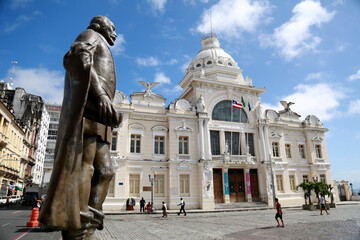 salvador, bahia / brazil - may 23, 2015: Statue of Tome de Sousa is seen next to the Rio Branco...