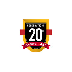 20 Th Anniversary Celebrations Gold Black White Vector Template Design Illustration