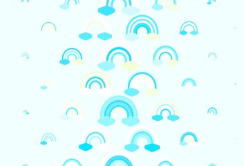Light Blue, Yellow vector backdrop with rainbows, clouds.