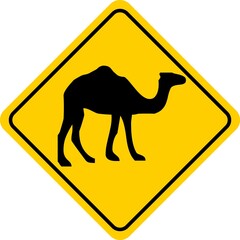 Camel Animal Wildlife Warning Printable Yellow Sticker Sign Isolated Background