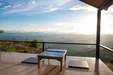 The landscape nature background with forest and big mountain