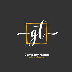 G T GT Initial handwriting and signature logo design with circle. Beautiful design handwritten logo for fashion, team, wedding, luxury logo.