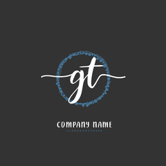 G T GT Initial handwriting and signature logo design with circle. Beautiful design handwritten logo for fashion, team, wedding, luxury logo.