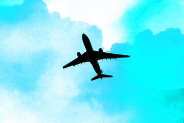 Silhouette of a big airplane in the sky