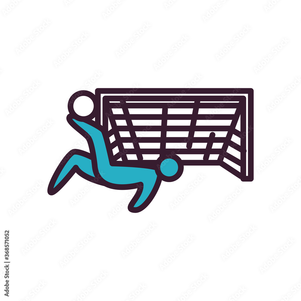 Poster soccer player with ball line and fill style icon vector design