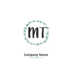 M T MT Initial handwriting and signature logo design with circle. Beautiful design handwritten logo for fashion, team, wedding, luxury logo.