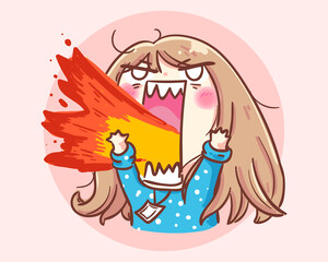 Angry girl cartoon art illustration Premium Vector