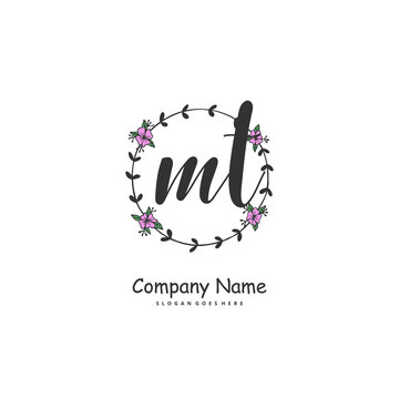 M T MT Initial handwriting and signature logo design with circle. Beautiful design handwritten logo for fashion, team, wedding, luxury logo.
