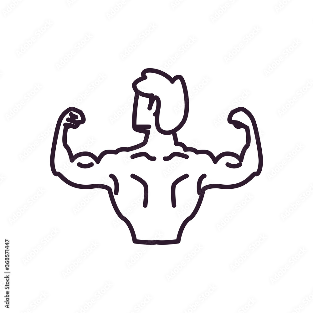 Poster man with muscles backwards line style icon vector design