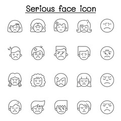 Serious face icon set in thin line style