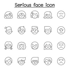 Fototapeta premium Serious face icon set in thin line style