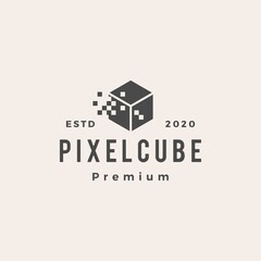 pixel cube digital hipster vintage logo vector icon illustration