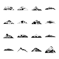 snowy mountains and mountains icon set, silhouette style