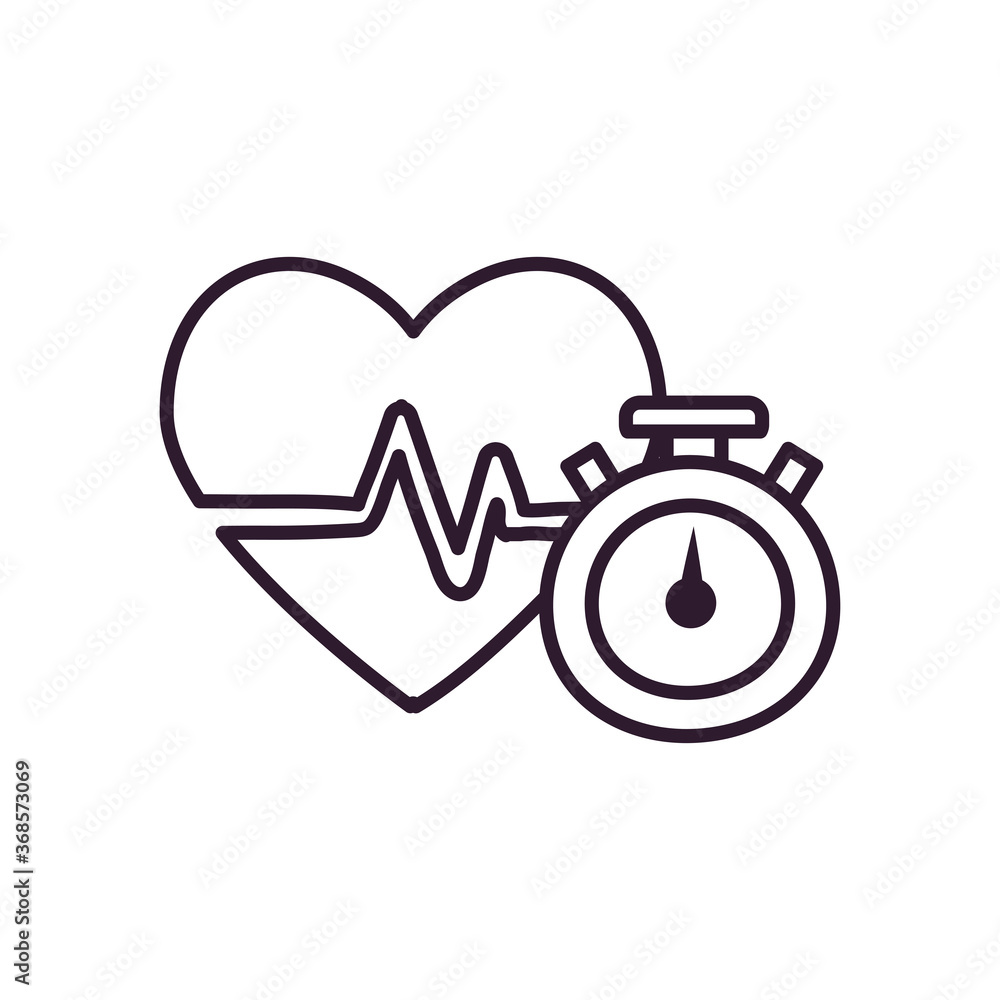 Poster chronometer with heart pulse line style icon vector design
