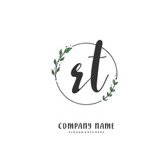 R T RT Initial handwriting and signature logo design with circle. Beautiful design handwritten logo for fashion, team, wedding, luxury logo.