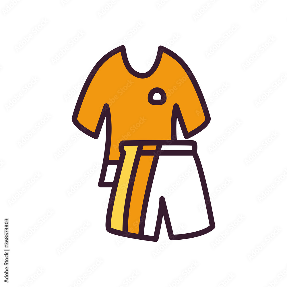 Poster soccer tshirt with short uniform line and fill style icon vector design