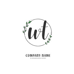 W T WT Initial handwriting and signature logo design with circle. Beautiful design handwritten logo for fashion, team, wedding, luxury logo.