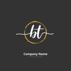 B T BT Initial handwriting and signature logo design with circle. Beautiful design handwritten logo for fashion, team, wedding, luxury logo.