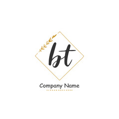 B T BT Initial handwriting and signature logo design with circle. Beautiful design handwritten logo for fashion, team, wedding, luxury logo.