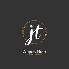 J T JT Initial handwriting and signature logo design with circle. Beautiful design handwritten logo for fashion, team, wedding, luxury logo.