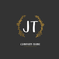J T JT Initial handwriting and signature logo design with circle. Beautiful design handwritten logo for fashion, team, wedding, luxury logo.