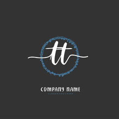 T TT Initial handwriting and signature logo design with circle. Beautiful design handwritten logo for fashion, team, wedding, luxury logo.