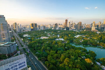 Obraz premium Panoramic Cityscapes and Skyline modern office buildings and condominium in Bangkok city downtown of Bangkok
