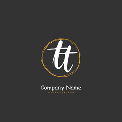 T TT Initial handwriting and signature logo design with circle. Beautiful design handwritten logo for fashion, team, wedding, luxury logo.