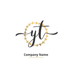 Y T YT Initial handwriting and signature logo design with circle. Beautiful design handwritten logo for fashion, team, wedding, luxury logo.