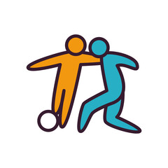 Soccer players with ball line and fill style icon vector design