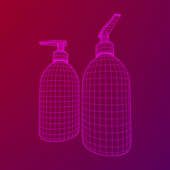 Hand sanitizer alcohol bottle for hygiene. Disinfection concept. Wireframe low poly mesh vector illustration.