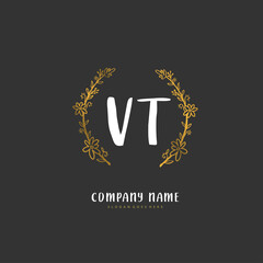 V T VT Initial handwriting and signature logo design with circle. Beautiful design handwritten logo for fashion, team, wedding, luxury logo.