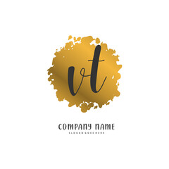 V T VT Initial handwriting and signature logo design with circle. Beautiful design handwritten logo for fashion, team, wedding, luxury logo.