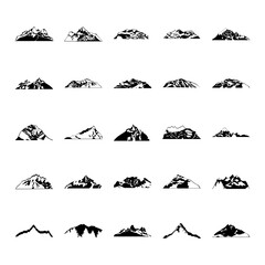 icon set of mountains, silhouette style