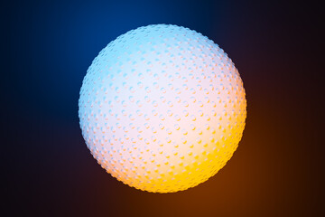 3d illustration of a white-yellow ball in the air on a black isolated background. A ball similar to tennis and golf