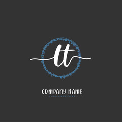 L T LT Initial handwriting and signature logo design with circle. Beautiful design handwritten logo for fashion, team, wedding, luxury logo.