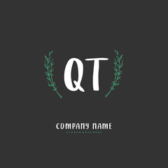 Q T QT Initial handwriting and signature logo design with circle. Beautiful design handwritten logo for fashion, team, wedding, luxury logo.