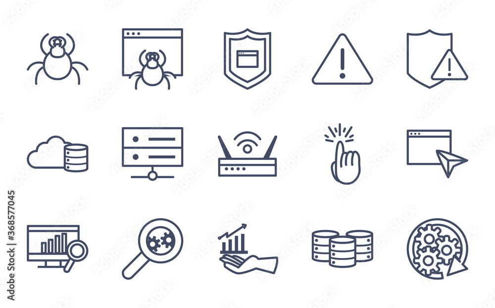 Poster data line style icon set vector design