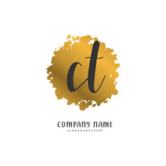 C T CT Initial handwriting and signature logo design with circle. Beautiful design handwritten logo for fashion, team, wedding, luxury logo.