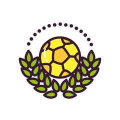 Fototapeta premium Soccer ball with leaves wreath line and fill style icon vector design