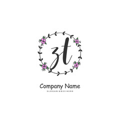 Z T ZT Initial handwriting and signature logo design with circle. Beautiful design handwritten logo for fashion, team, wedding, luxury logo.