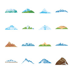 snowy mountains and mountains icon set, flat style