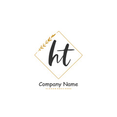 H T HT Initial handwriting and signature logo design with circle. Beautiful design handwritten logo for fashion, team, wedding, luxury logo.