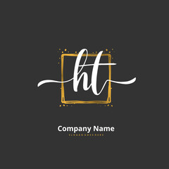 H T HT Initial handwriting and signature logo design with circle. Beautiful design handwritten logo for fashion, team, wedding, luxury logo.