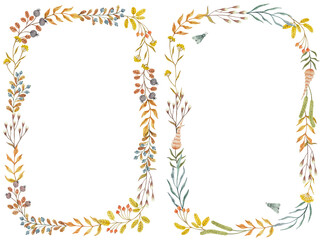 Hand drawn watercolor illustration. Autumn Frame. Perfect for wedding invitations, greeting cards, blogs, prints and more