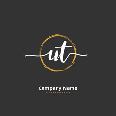 U T UT Initial handwriting and signature logo design with circle. Beautiful design handwritten logo for fashion, team, wedding, luxury logo.